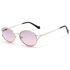 Retro Round Sunglasses Silver <b>Frame</b> <b>Pink</b> Gradient Lenses Unisex Adult Casual Lightweight Full Rim Style - Product Image 1