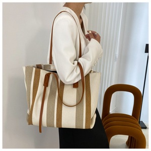 <b>Simple</b> Canvas Stripe Decor Bucket Women Top Crossbody Household Storage Bags - Product Image 2