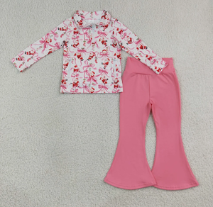 Ensemble polo à demi-zip et pantalon évasé pour petites filles, imprimé fantôme de Pâques, manches longues, tenue décontractée pour enfants - Product Image 2
