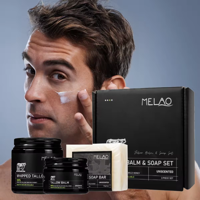 Private Label Natural Tallow Skin Care Set Moisturizing Tallow Balm Soap Set for Men Oil Control Sensitive SkincareTallow Balm