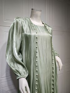 SIPO-vestido musulmán con cuentas de burbuja, conjunto de Color sólido de seda, Abaya abierta, Abaya, 2023 - Product Image 2