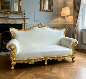 <span class=keywords><strong>Canapé</strong></span> deux places européen en bois massif sculpté doré, cuir blanc, pour hall d'hôtel, banquet de mariage, villa, salon - Product Image 3