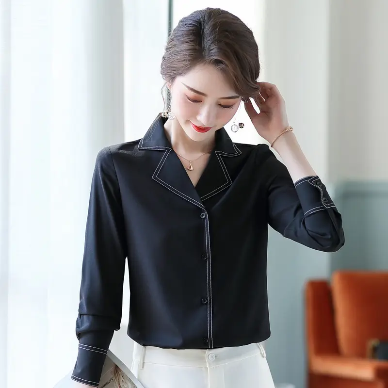 Blus Wanita, Kaus Sifon Putih Mewah untuk Kemeja Kantor