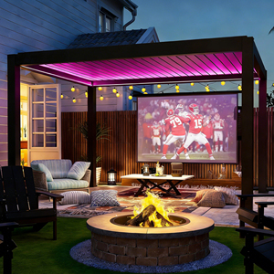 Pergola motorisée en aluminium avec éclairage LED, toit à lames orientables, volets d'intimité, système intelligent robuste et résistant aux intempéries, pavillon - Product Image 2