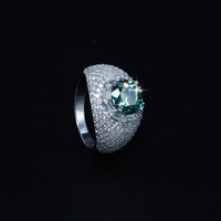 Bague Mixte de Luxe Prête à Expédier en Argent S925, Œuf de Pigeon, avec Grande Moissanite Verte 3 Carats, Couleur VVS D, pour Femme