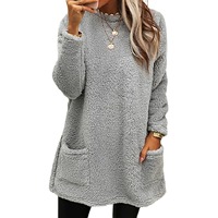 Automne hiver coréen avant Logo couleur unie cou décontracté ample à manches longues poche en peluche sueur femmes Anti-boulochage