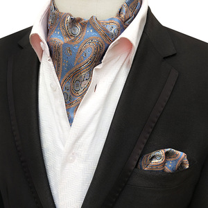 Cravate Lavallière Rétro <span class=keywords><strong>Homme</strong></span> à Motif Jacquard Cachemire et Pochette Assortie en Polyester - Product Image 1