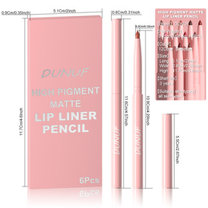 Lot de 6 crayons à lèvres mats haute pigmentation, effet velours, <span class=keywords><strong>contour</strong></span> des lèvres estompé, application facile, couleur naturelle, vente en gros - Product Image 6