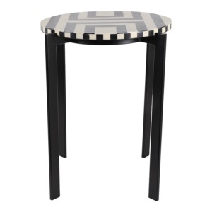 Tavolino Rotondo in Resina con Motivi Geometrici Bianco e Nero per Soggiorno e Camera da Letto - Product Image 3