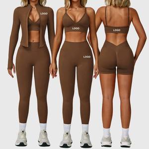 Conjunto Deportivo para Mujer: Chaqueta con Cremallera Completa, Shorts Cruzados sin Costuras, Leggings Largos de Yoga con Cintura en V, Sujetador Deportivo - Product Image 1