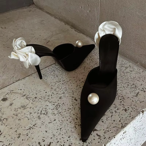 Sandalias de Tacón Alto con Perlas Blancas para Mujer, Elegantes y a la Moda, de Piel Genuina, Estilo Casual, Fáciles de Poner - Product Image 1