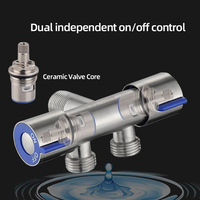 Robinet d'arrêt d'angle double commande en acier inoxydable 304 G1/2 avec adaptateur en T pour robinet Shattaf et bidet de toilettes