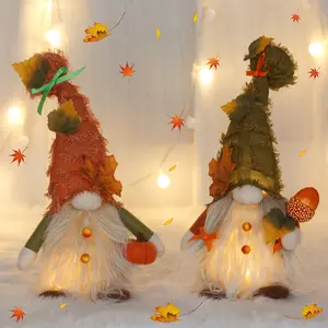 Güz sezon hasat dekor masa dekorasyon hediyeler için şükran Gnomes peluş süslemeleri kabak bebek ışıkları ile Elf Gnome