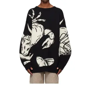 Sweter jumper jacquard tebal fashion rajut OEM Logo kustom untuk pria rajutan pullover rajut musim dingin sweater pria uniseks