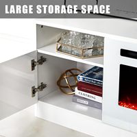 Meuble TV Cheminée avec Lumière LED, Centre de Divertissement et Rangement, Console TV Média en Bois Moderne avec Armoire Éclairée
