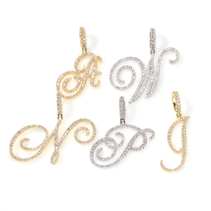 Wholesale Trendy Cubic Zirconia <strong>Initial</strong> Pendant <strong>Necklace</strong> 26 A-Z Alphabet Cursive Letter <strong>Charms</strong> Main Material Brass Jewelry - Product Image 1