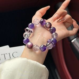 Pulsera de cuentas redondas de amatista brasileña natural y oro, modelo BF807 - Imprescindible para exámenes, graduación, regalo de negocios para mujer - Product Image 1