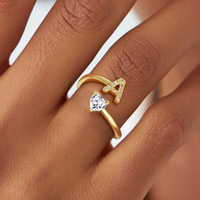 Cincin Jari Huruf Abjad Grosir untuk Wanita, Logam Emas Bertabur CZ Zirkon, Huruf A-Z, Cincin Terbuka yang Dapat Disesuaikan, Perhiasan Pasangan
