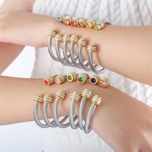 Wholesale Fashion Fine Jewelry <b>Bracelet</b> Titanium Steel Colorful Zircon Charm <b>Adjustable</b> Bangle <b>Bracelet</b> - Product Image 3