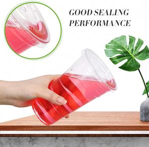 Gobelets en plastique PET jetables à paroi simple de bonne qualité avec logo personnalisé, transparents de 98 mm avec couvercles plats pour jus froid et thé - Product Image 4