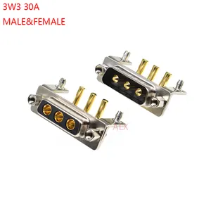 3W3 30A公母大电流连接器直角D-SUB适配器印刷电路板焊接类型3针插头插孔大功率3位置