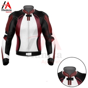Unisex Black Red White Motorcycle Leather Jacket Front Zip Closure <b>Stand</b> Collar Colorblock Design Side Zip Pockets Windproof - Product Image 5