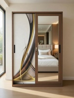 Armoire de rangement métallique compacte pour la maison, avec cadre brun thermolaqué, portes coulissantes et design imprimé