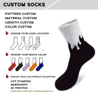 Chaussettes mi-mollet athlétiques respirantes en coton unisexe avec logo personnalisé, motif flamme jacquard, style streetwear hip-hop et skateboard, OEM ODM