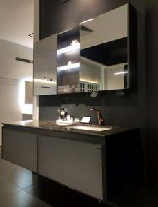 Modern Industrial Metal Style Advanced Gray <b>Gold</b> Baking Paint Paired with Top Mounted Basin <b>Bathroom</b> Vanity - Product Image 2