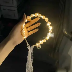 DS036 Women Girls Bow Elastic Hair Tie Fashion Pearl Ponytail Holder Headband Lace Hair Bands White Faux Pearl Led Hair Hoop