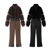 Combinaison en fourrure épaisse style européen et américain pour femme SHENZHU, nouvelle collection automne 2026, avec fermeture éclair et patchwork, idéale pour le ski