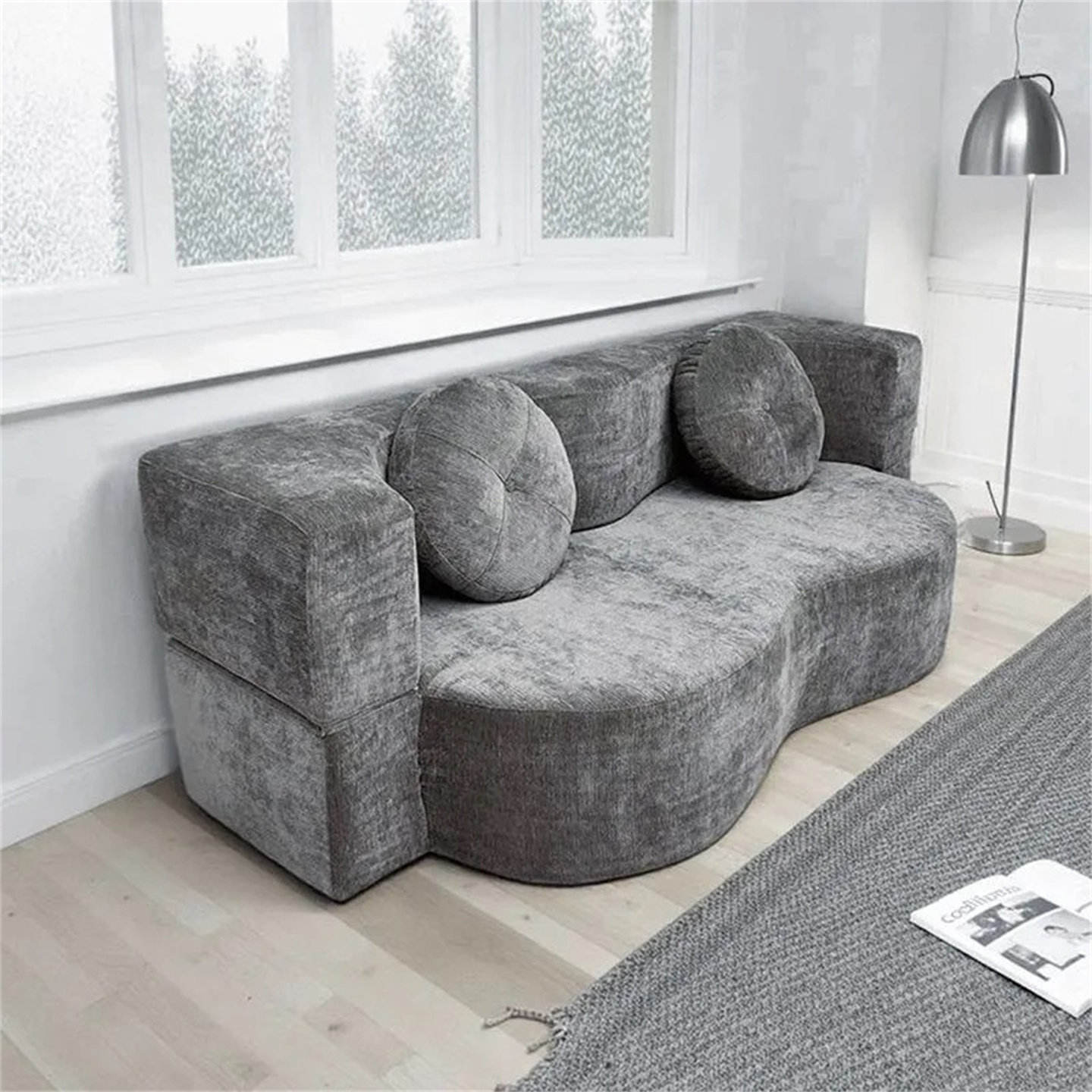 Tissu tissé velours gris-éponge haute densité