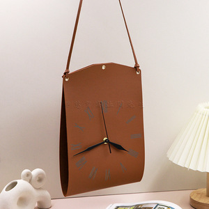 Modern <b>Art</b> <b>Clock</b> Wall Hanging Retro Leather Personalized Living Room Bedroom Silent <b>Clock</b> Trendy Bag-Shaped Creative Wall <b>Clock</b> - Product Image 4