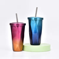 Gobelet isotherme à paillettes de diamants avec paille, tasse à café en acier inoxydable dégradé, tasse de voyage double paroi tendance pour cadeaux