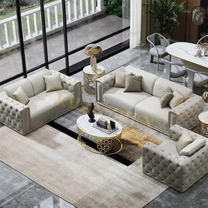 Furnitur rumah ruang tamu Sofa Set Furniture desain baru mewah Sectional Sofa nyaman kulit Modern ruang tamu Sofa 1 + 2 + 3 - Product Image 2