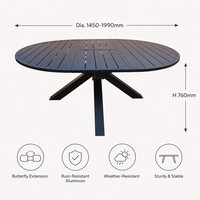 Ensemble de table à manger ronde extensible avec cadre en aluminium pour l'extérieur, idéal pour la cour, l'hôtel, le salon