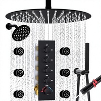 Système de douche Honajo, robinet déviateur 4 voies, douchette à main 2 fonctions, jets latéraux, kit de douche mural noir, garantie 5 ans