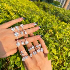 Dylam Eternity S925 Silver 2 Stone Engagement <b>Ring</b> 2ct Pear and 5ct Emerald Shape Zirconia <b>Adjustable</b> Wedding Anniversary <b>Ring</b> - Product Image 5