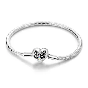 Gioielli di moda personalizzati 925 in argento Sterling fibbia cuore serpente osso bracciale adatto per amore braccialetto ciondolo gioielli fai da te