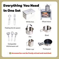 Ensemble de cuisine de camping écologique, durable, portable, tout-en-un, en acier inoxydable, avec réchaud à bois pour la randonnée, les voyages et la cuisine en plein air