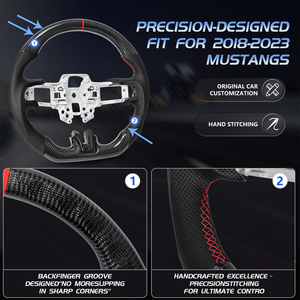 Volante de fibra de carbono en forma de D, parte inferior plana con cuero perforado para <span class=keywords><strong>Mustang</strong></span> EcoBoost/GT/<span class=keywords><strong>Shelby</strong></span> GT350/<span class=keywords><strong>GT350R</strong></span> 2018-2023 - Product Image 4