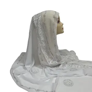 MS-2074 New Shawl Islamic Scarf Chiffon Lace Unique Hijab with Glitter Diamonds Headband Turban Muslim Dubai chiffon shawl