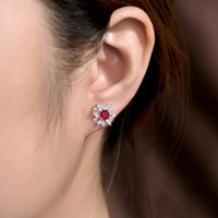 Boucles d'oreilles clous en or 18 carats avec rubis sang de pigeon 1,15 ct et saphirs blancs incrustés, bijoux de luxe certifiés GRC, coffret cadeau pour femme, divers modèles