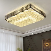Lustre rectangulaire en cristal de luxe, style moderne et épuré, pour salon et salle à manger, en acier inoxydable
