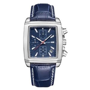 Offerta Speciale MEGIR 2028 Orologio da <span class=keywords><strong>Uomo</strong></span> in Vera Pelle, Movimento al Quarzo, Quadrante Quadrato, Impermeabile, con Calendario, Stile Sportivo e Business - Product Image 1