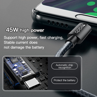 Ponsel pengisian daya cepat, ponsel pengisian daya Cepat 3A 45W Usb C ke kabel tipe-c Tipe C