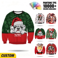 Sweat-shirt à col rond pour homme en polyester avec sublimation personnalisée, motif bouledogue Père Noël, impression intégrale pour les fêtes de Noël