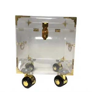 Großhandel klarer Acryl-Kofferraum kundenspezifische Tischtruhe Metallaccessoires hochwertige Aufbewahrungsbox für zuhause mit Griff