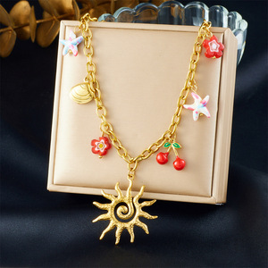 Summer Sun Charm Necklace Gold Plated Stainless Steel Cherry Starfish Pendant O Chain Clavicle Jewelry - Product Image 1
