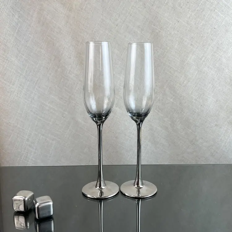 Copos de champanhe de cristal galvanizado prata 200ml, taças para casamento, flautas
